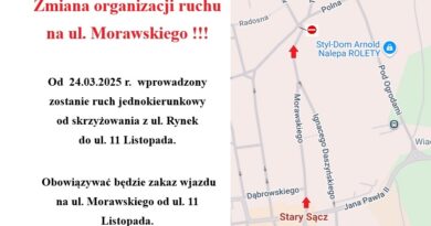 Zmiana Organizacji ruchu na ul. Morawskiego w Starym Sączu