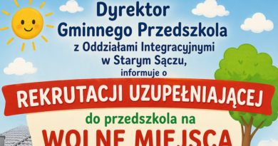 Trwa rekrutacja uzupełniająca do Gminnego Przedszkola z Oddziałami Integracyjnymi w Starym Sączu